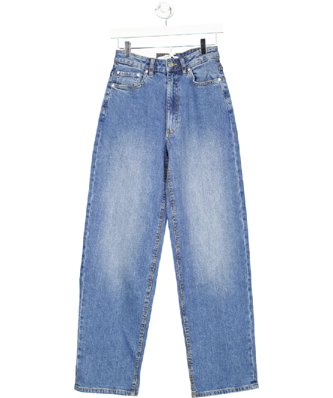 Medium wash straight jeans for neutral pairing -omnes Greta Mid Rise Dad Jeans, Blue Denim UK 6