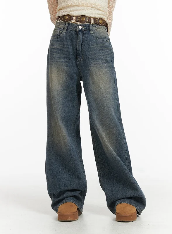 Soft cotton pants for sensitive skin comfort -Wide Leg Denim Trousers CJ415