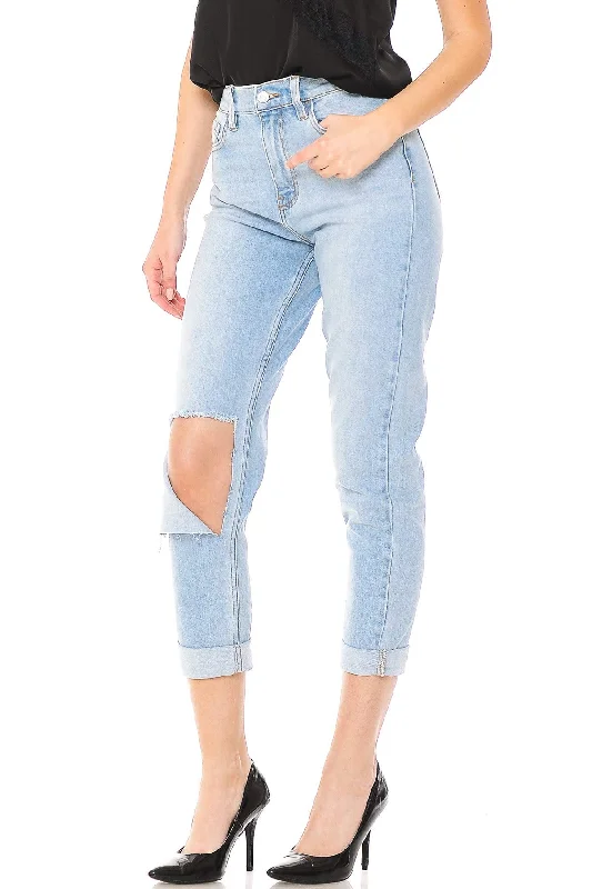 Office Jeans for Professional -Slashed Mom Jeans