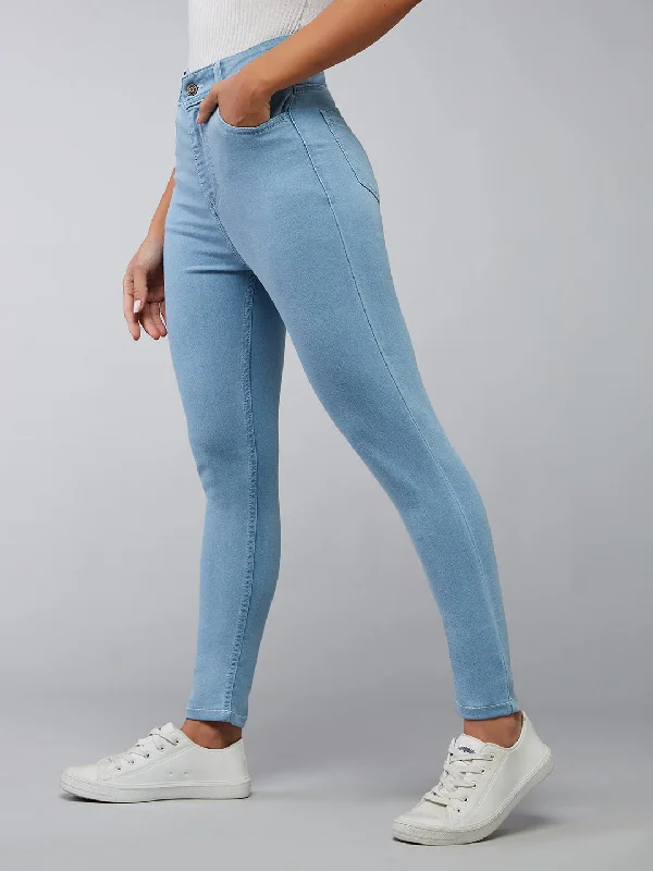 Light Wash Jeans for Casual -CHASEstretch™ Women's Light Blue Skinny High Rise Distressed Cropped Denim Jeans