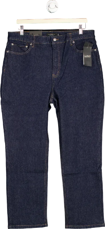 Relaxed straight jeans for oversized comfort fit -Lauren Ralph Lauren Dark Blue High-Rise Straight Ankle Jeans UK 14