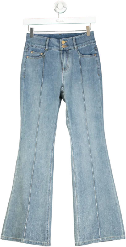 Designer straight jeans for upscale denim lovers -Goelia Blue Flared Jeans UK 6