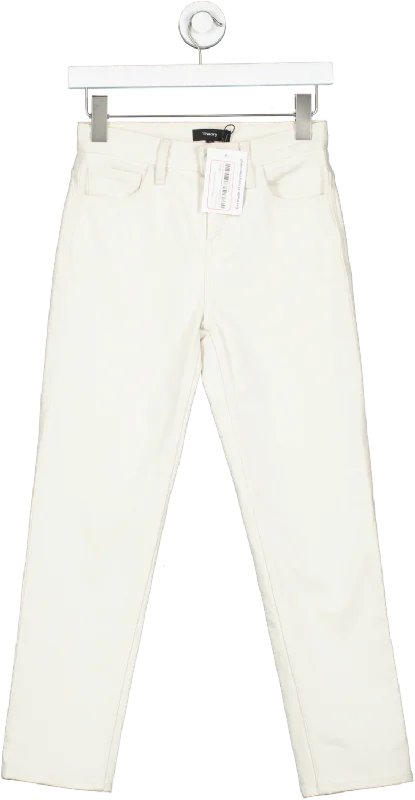 Vintage wash straight jeans for retro cool -Theory Cream Wide Crop Jean In Dyed Denim UK 4