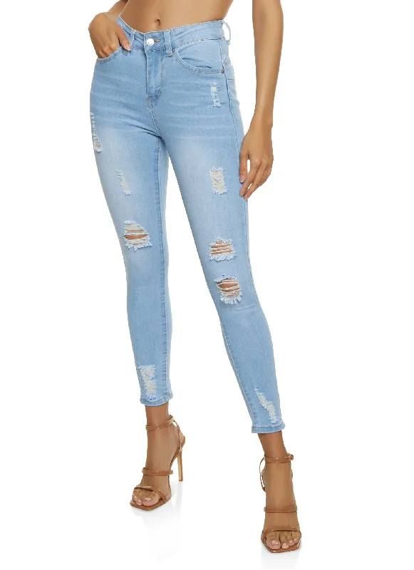 Light Wash Jeans for Casual -WAX Distressed Frayed Skinny Jeans