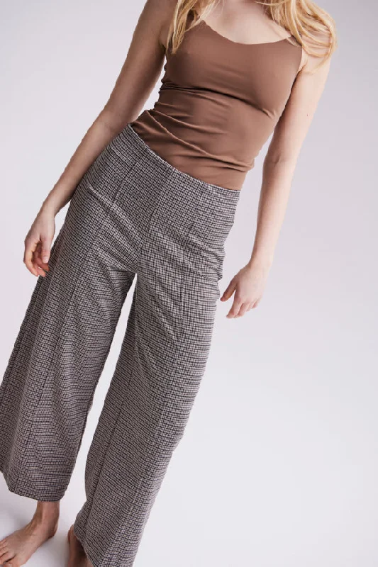 Warm flannel pants for chilly morning lounging -KATE PLAID TROUSERS (SAND)