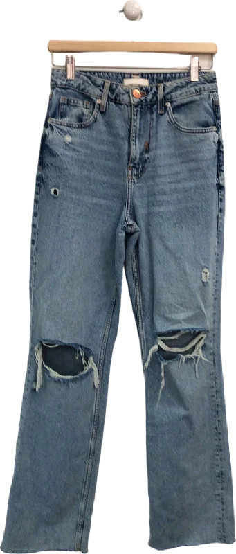 Premium straight jeans with designer brand appeal -River Island Blue Distressed Jeans UK 6