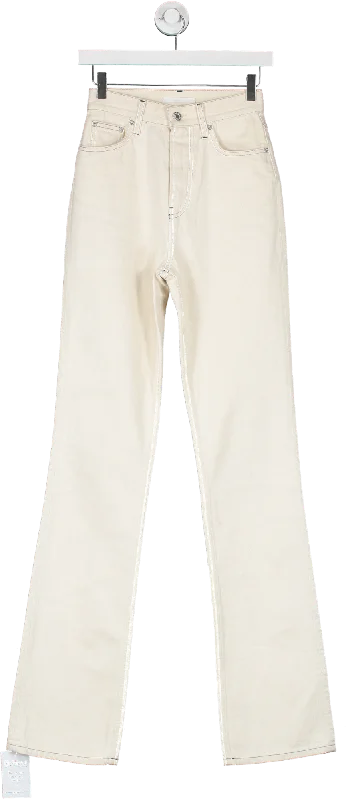 Pre-washed straight jeans for instant soft texture -Helmut Lang Cream Straight Leg High Waist Jeans UK S