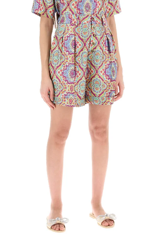 Trendy denim shorts for women with distressed details for an edgy, modern look-printed silk shorts set