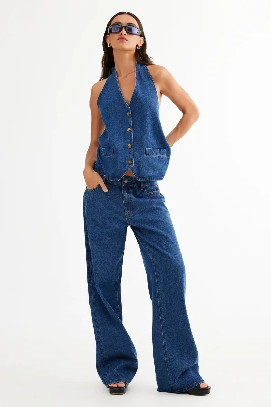 Vintage high-waisted pants for nostalgic wardrobe charm -LIONESS Top Model Jean Dark Denim