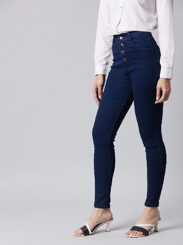 White Jeans for Fresh Look -Women's Navy Blue Skinny Fit High Rise Clean Look Regular Stretchable Denim Jeans