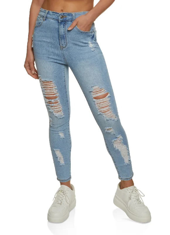 Travel Jeans for On-the-go -WAX High Rise Distressed Skinny Jeans