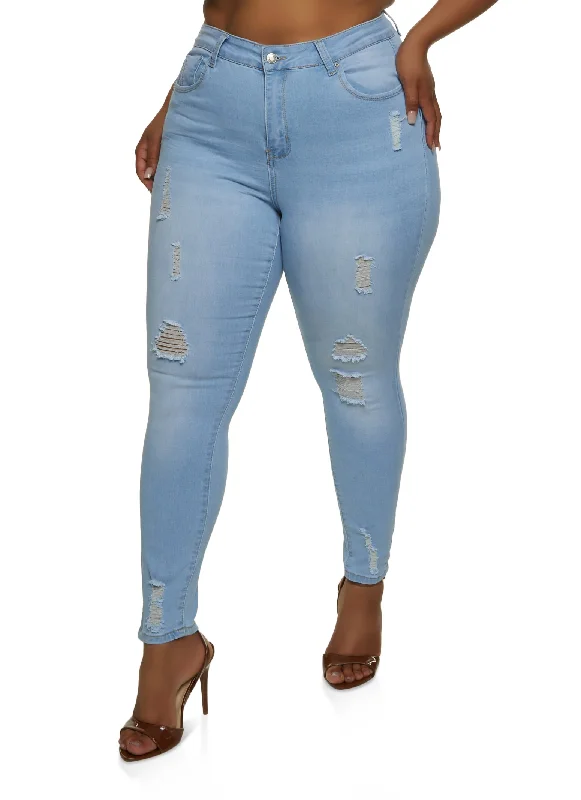 Side Pocket Jeans for Extra -Plus Size WAX High Rise Distressed Push Up Skinny Jeans