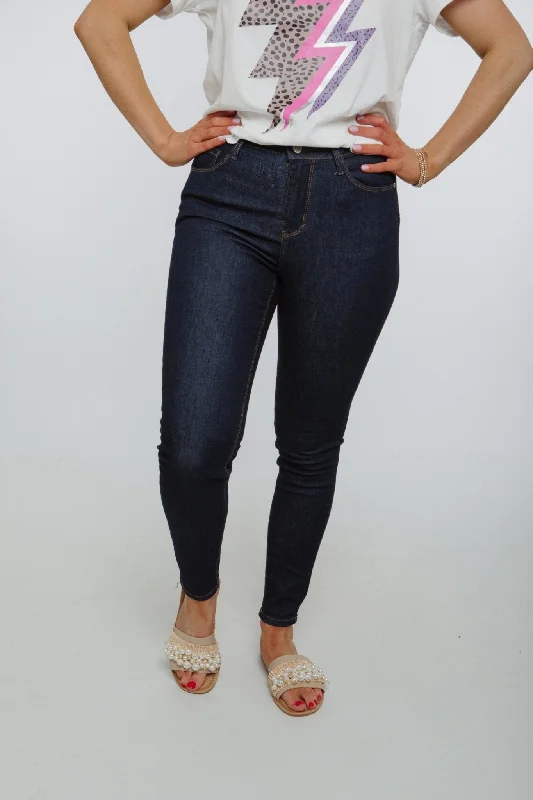 Embellished Back Pocket Jeans for Glamour -Cindy Bum Lift Jeans In Dark Wash