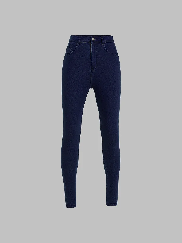 Skinny Jeans for Slim Fit -Women's Navy Blue Skinny Fit High Rise Clean Look Regular Length Stretchable Denim Jeans