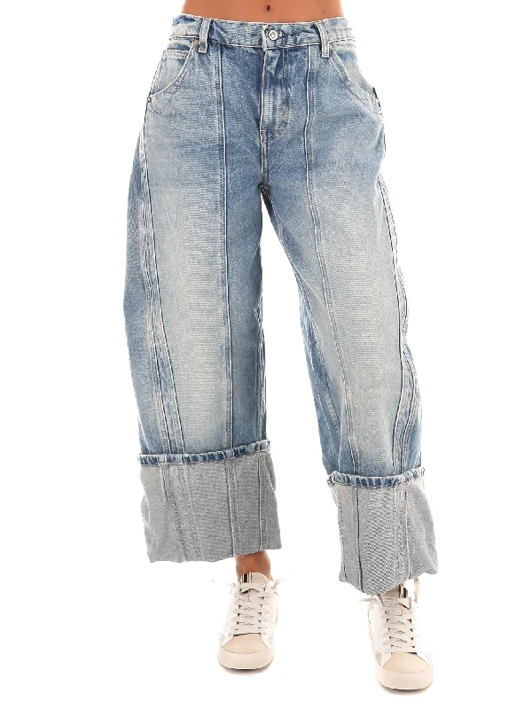 Rugged straight jeans for tough work environments -Free People Olsen Cuffed Barrel Jeans