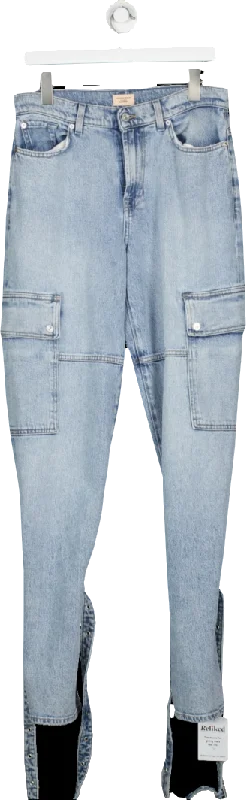 Distressed blue straight jeans for bold looks -7 For All Mankind Blue X Chiara Biasi Low Rise Belted Cargo Jeans W27