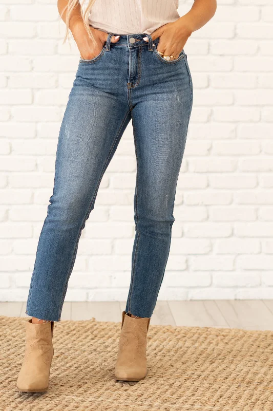 Dark Wash Jeans for Elegance -Cheryl High Rise Relaxed Skinny Jeans