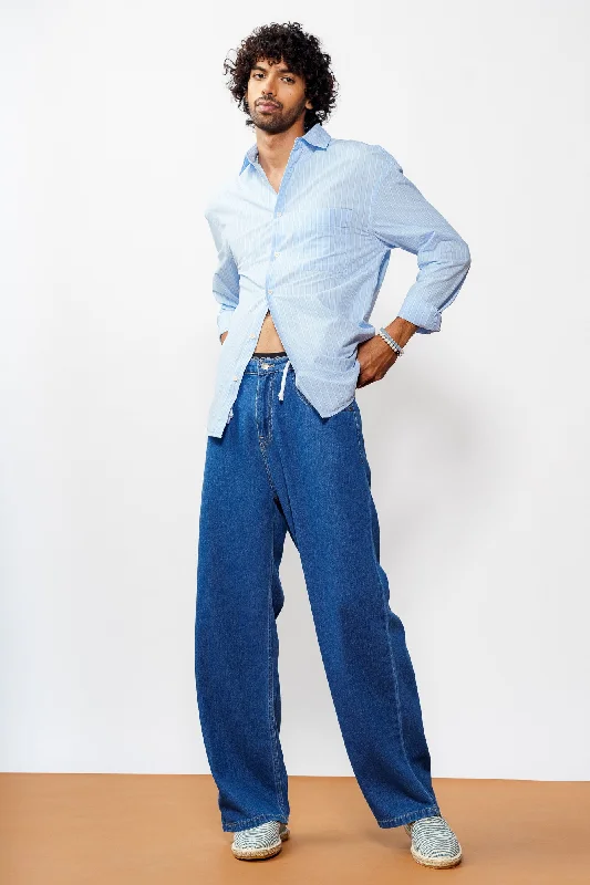 Stylish wide-leg pants for bold evening looks -Low Rise Men's Drawcord Jeans