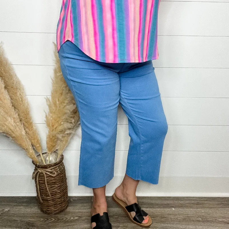 Lightweight straight jeans for warm weather ease -Judy Blue "Skies are Blue" Sky Blue Wide Leg Tummy Control Crops