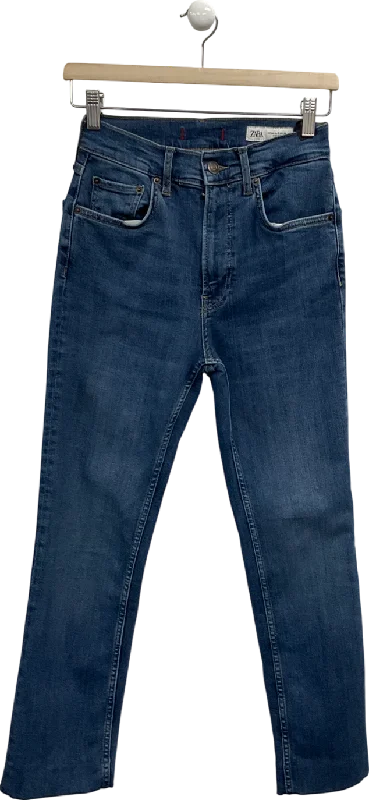 Retro straight jeans with wide belt loops -ZARA Blue High Rise Straight Jeans UK 6