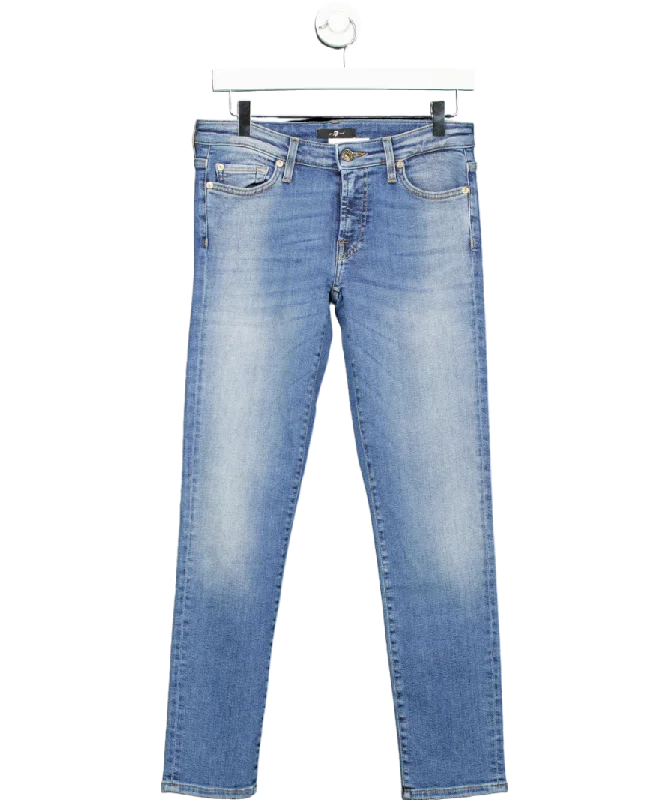 Distressed straight jeans for edgy street fashion -7 For All Mankind Blue The Skinny Slim Illusion Santa Monica UK 8