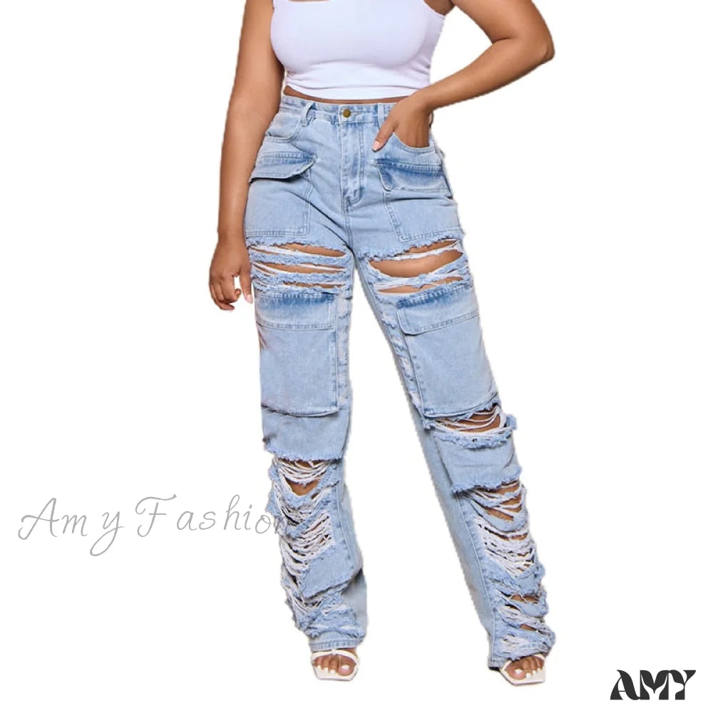 Soft pajama pants for ultimate bedtime comfort -Amy Fashion - Summer Hollow Out Broken Holes Straight Jeans