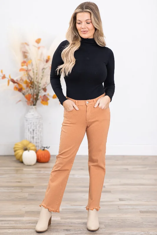 Bright straight jeans for bold color pops -Sneak Peek Light Camel Straight Leg Jeans