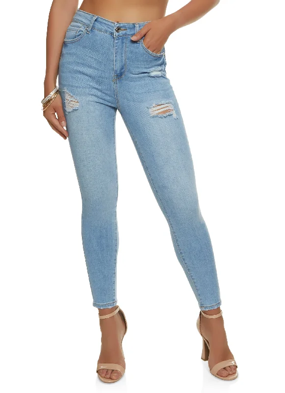 Capri Jeans for Beach Style -WAX Basic Distressed High Waist Skinny Jeans