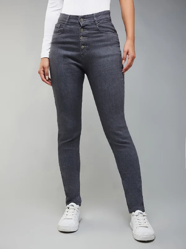 High-end Jeans for Exclusivity -Women's Grey Skinny Fit High Rise Clean Look Regular Stretchable Denim Jeans