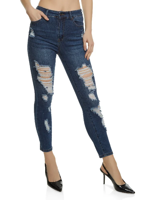 Hiking Jeans for Trail -WAX High Rise Distressed Skinny Jeans