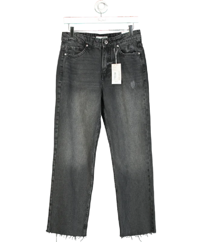 Durable straight jeans with reinforced pocket design -MANGO Black Blanca Straight-fit Cropped Jeans UK 10