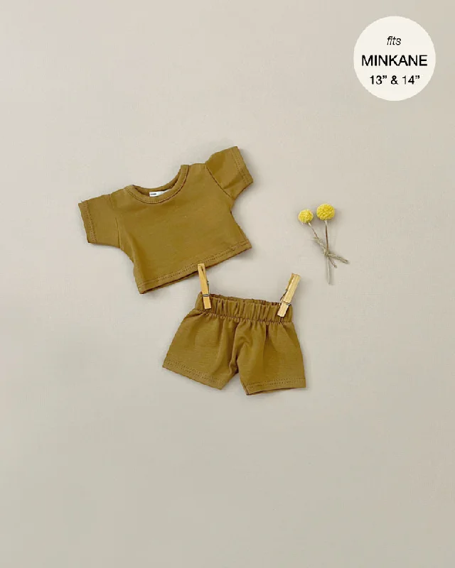 Comfortable and stylish women's shorts for casual outings and beach days-Minikane Doll Clothing | Vito T-Shirt and Shorts Set in Camel