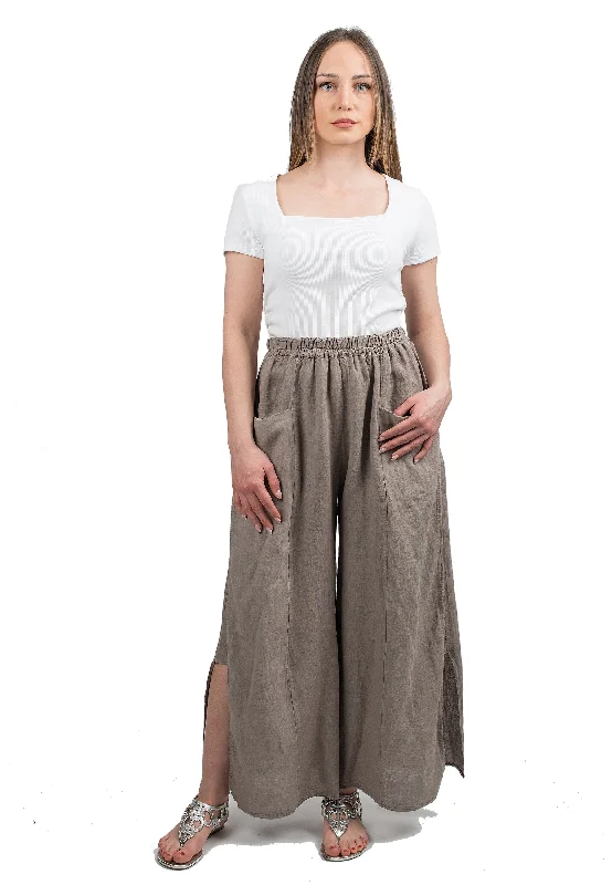 Classic wool pants for cold weather elegance -Slit trousers in 100% linen