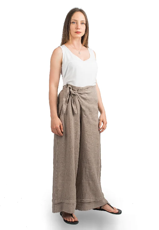 Relaxed cotton pants for breezy casual days -Trousers 100% linen with bow