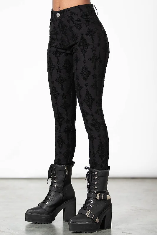 Tapered ankle pants for sleek modern silhouettes -Nora Flocked Trousers