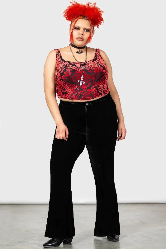 Relaxed fit pants for laid-back comfort wear -Thena's Thistle Velvet Bootcut Trousers [PLUS]