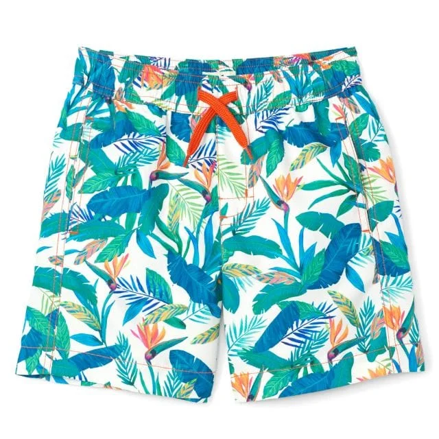 Trendy plaid shorts for men with bold colors and patterns for a modern style-Hatley Paradise Swim Shorts Kids-Boys Tropical S20BPK809