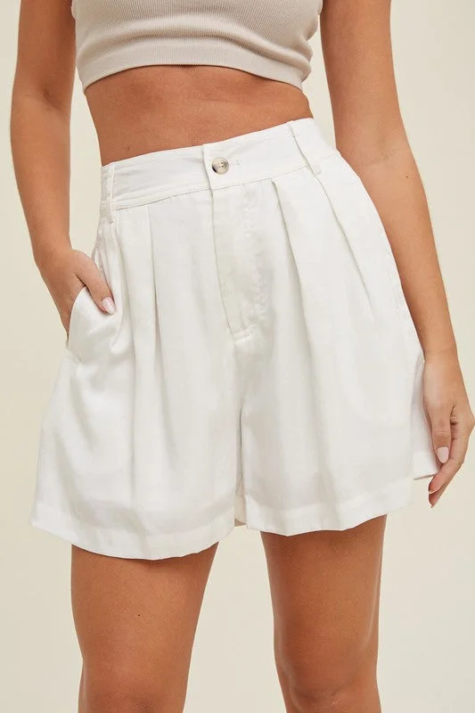 Trendy high-waisted shorts for women with a relaxed and comfortable style-Boardwalk Bliss Cream Pleated Shorts