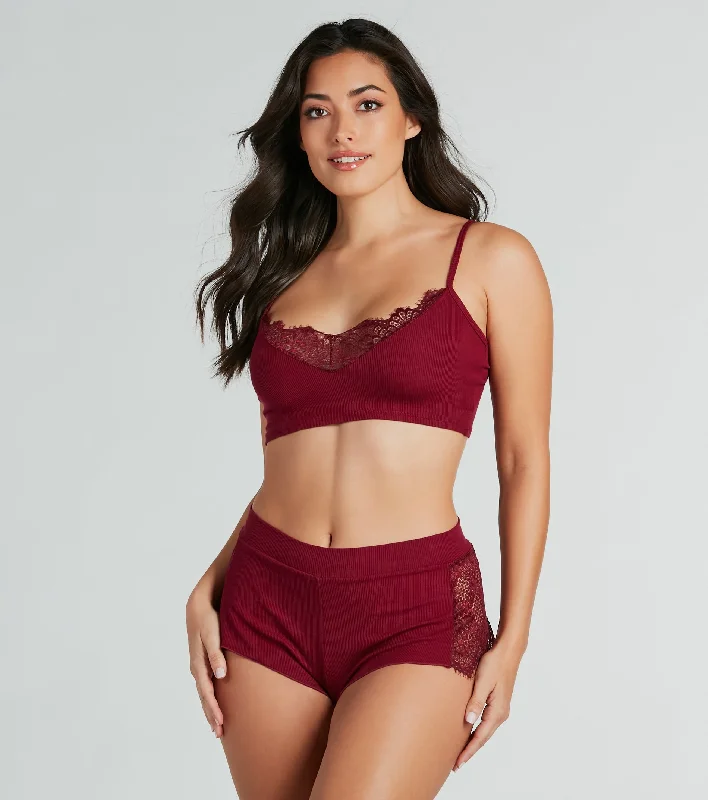 Best high-waisted shorts for women with flattering cuts and fashionable styles for all body types-Delicate Lace Secrets Pajama Bralette And Boyshorts Set