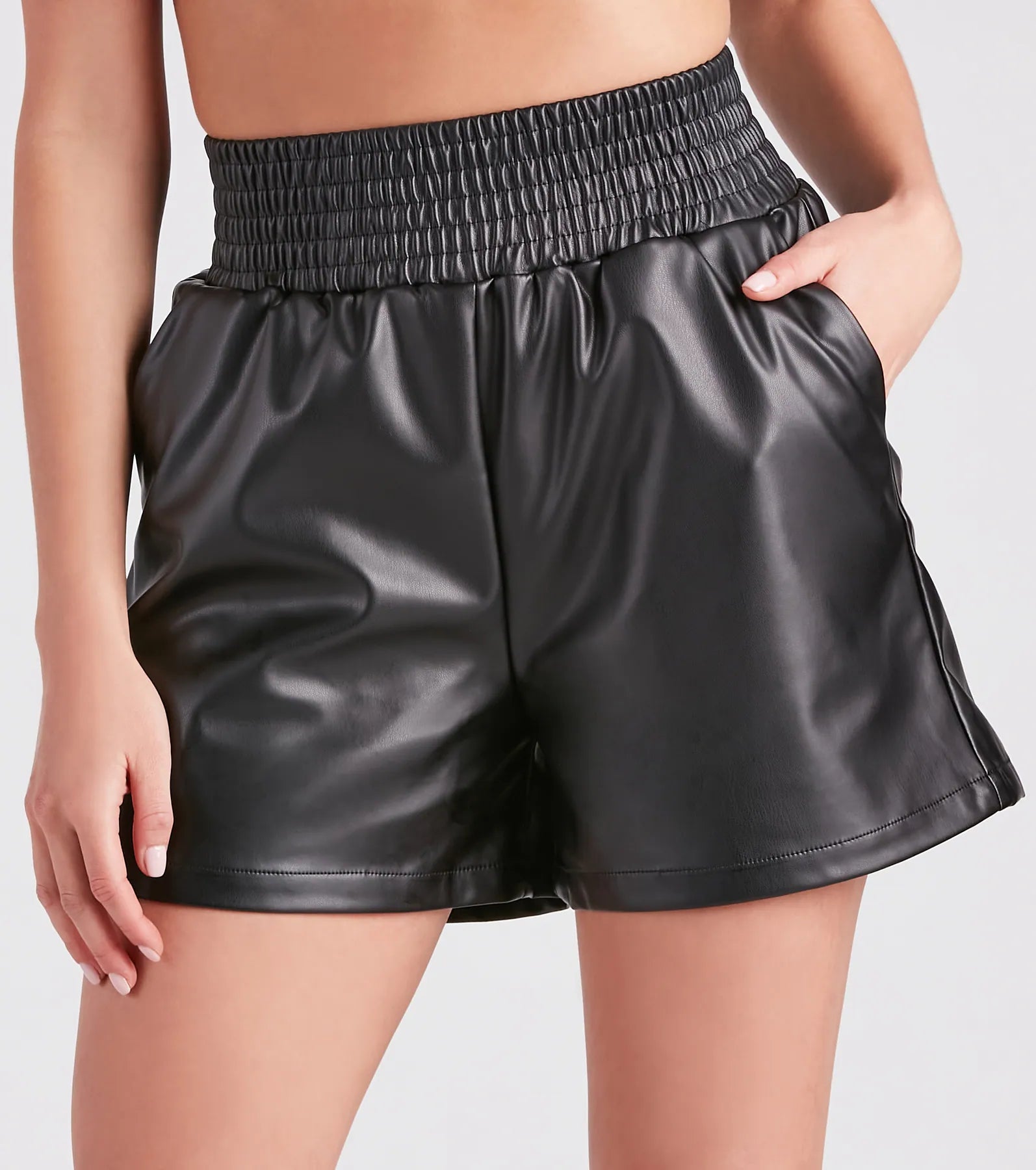 Stylish high-rise shorts for women with vintage-inspired designs and relaxed fits-Double-Take Faux Leather Jogger Shorts