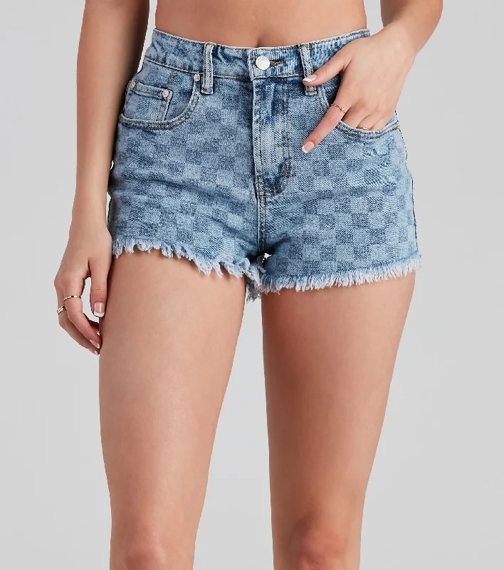 Best summer shorts for women with soft cotton fabric for breathability and comfort-In Check High Rise Denim Mom Shorts