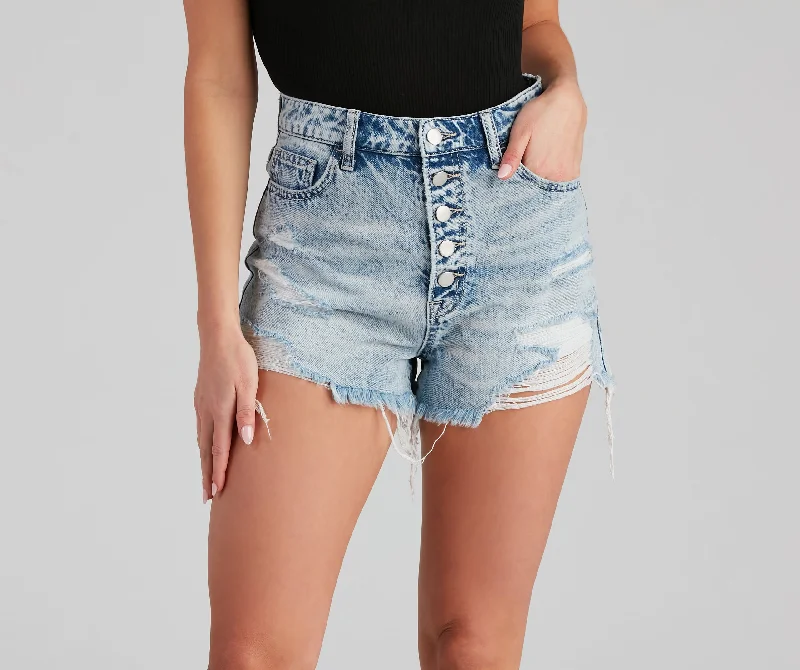 Best high-waisted shorts for women with flattering cuts and fashionable styles for all body types-Reese High Waist Button Denim Shorts by Windsor Denim