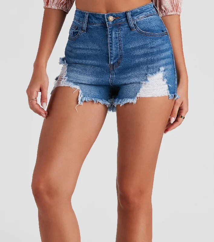 Comfortable shorts for men with elastic waistbands and a flexible fit for all-day wear-Remy High Rise Cut Off Denim Shorts By Windsor Denim