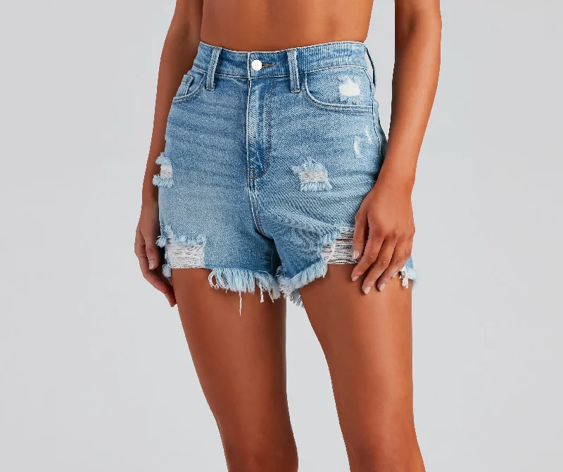 High-rise shorts for women with soft fabrics for a comfortable, stylish fit-Remy High Rise Fray Denim Shorts By Windsor Denim