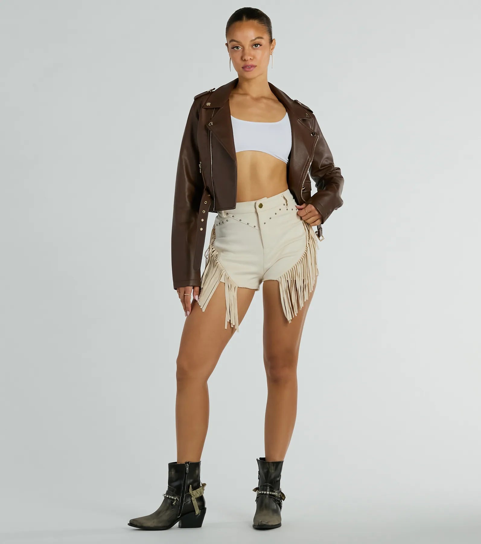 Stylish pleated shorts for women with a sophisticated design for casual office wear-The High Road High-Rise Fringe Faux Suede Shorts